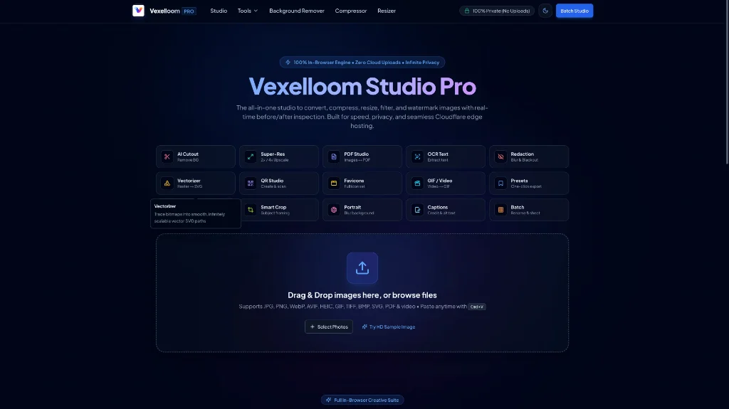 Vexelloom Studio Pro in-browser creative suite and media editor